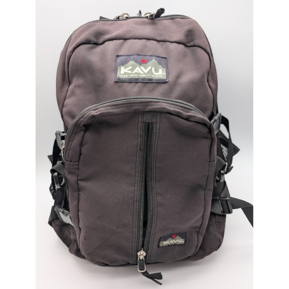 KAVU Canvas Backpack Dark Brown Outdoor Daypack Multi Pocket Repair Needed